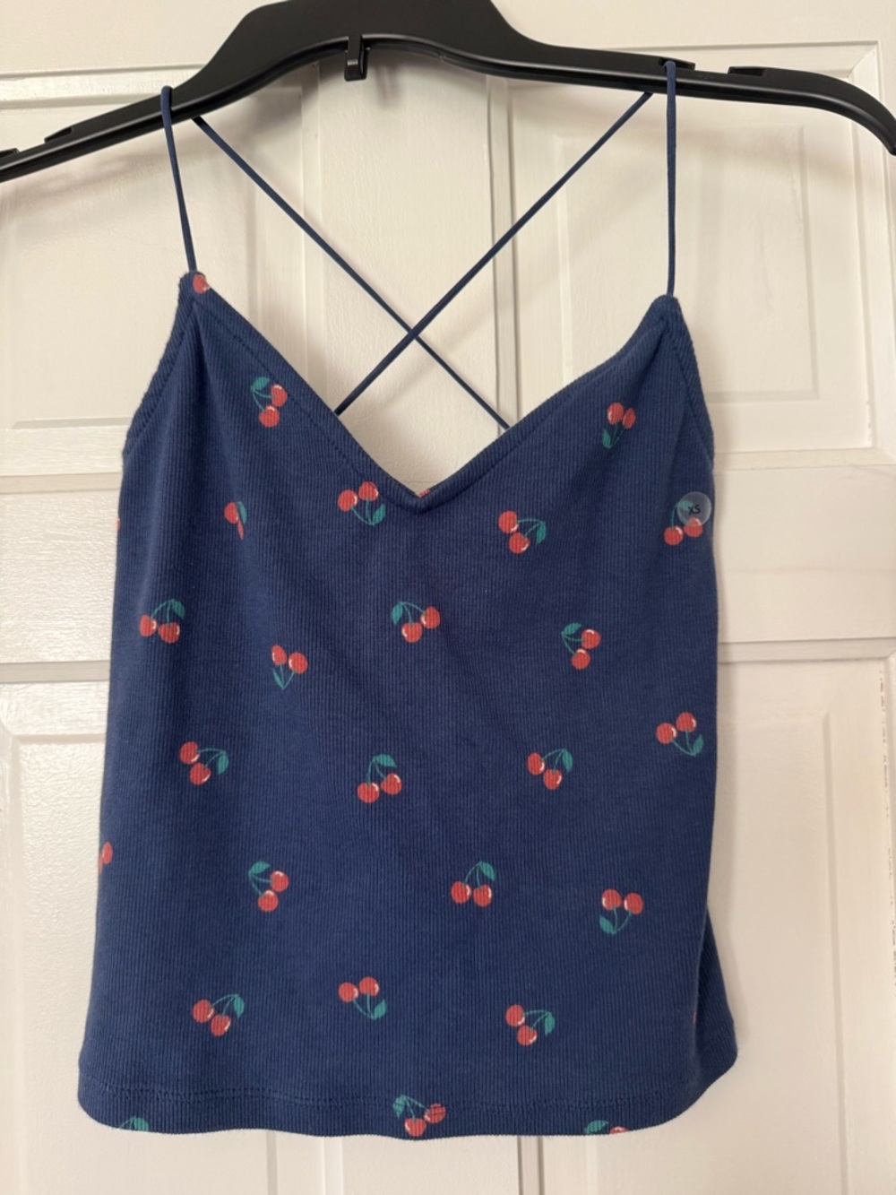 American Eagle Navy Cherry Print Spaghetti Strap Top